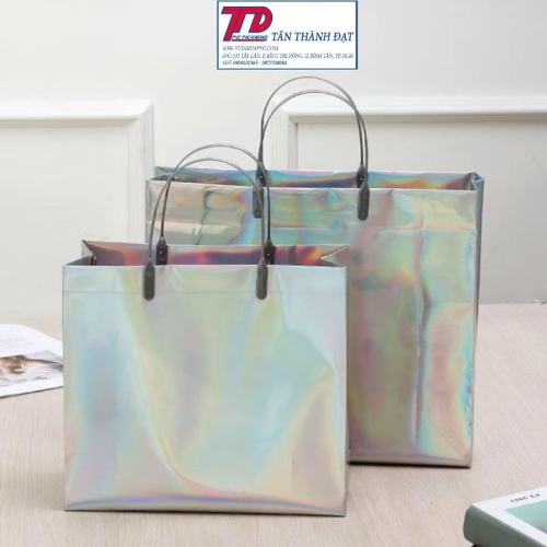 Túi Xách Tay Bằng PVC Dày Chống Nước Màu Laser Thời Trang Cá Tính