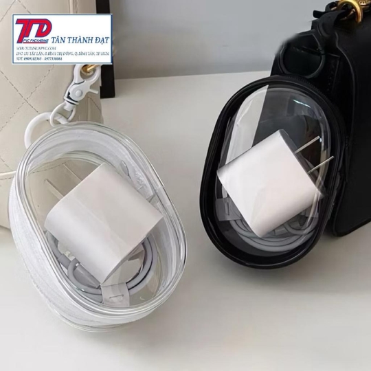 Túi Tròn Trong Suốt Đựng Dây Cáp Sạc, Tai Nghe Mang Du Lịch Nhỏ Nhẹ