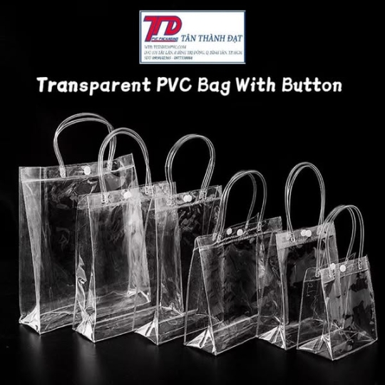 Túi Đựng Quà Trong Suốt Bằng Nhựa PVC – Có Tay Cầm, Nút Cài – Tái Sử Dụng Được